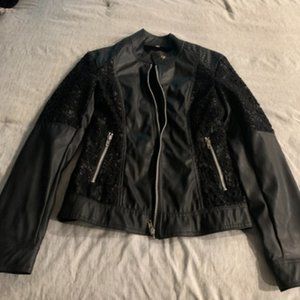 Womans XS black pleather and lace jacket